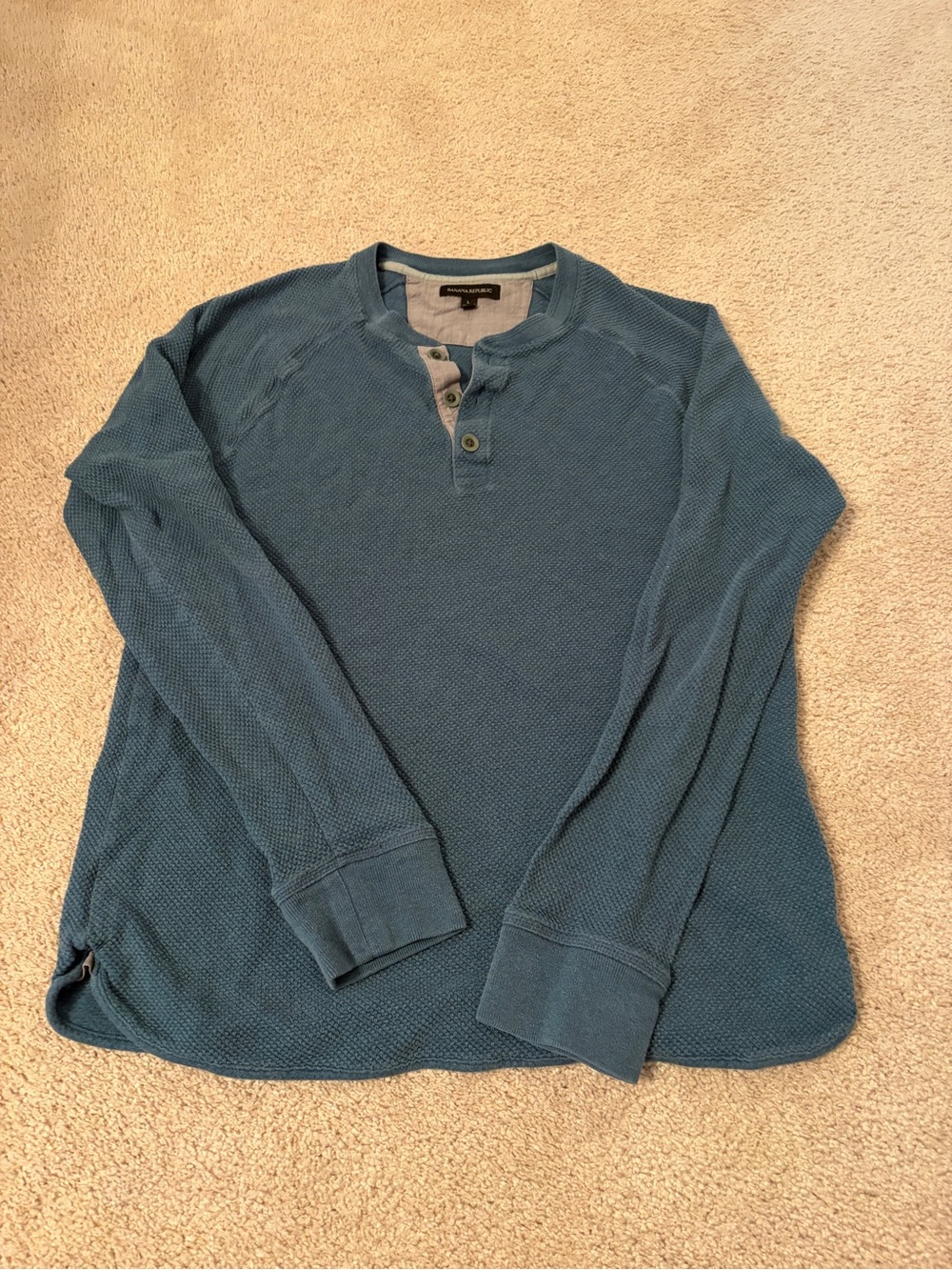 Banana Republic Teal Waffle-Knit Long Sleeve Henley